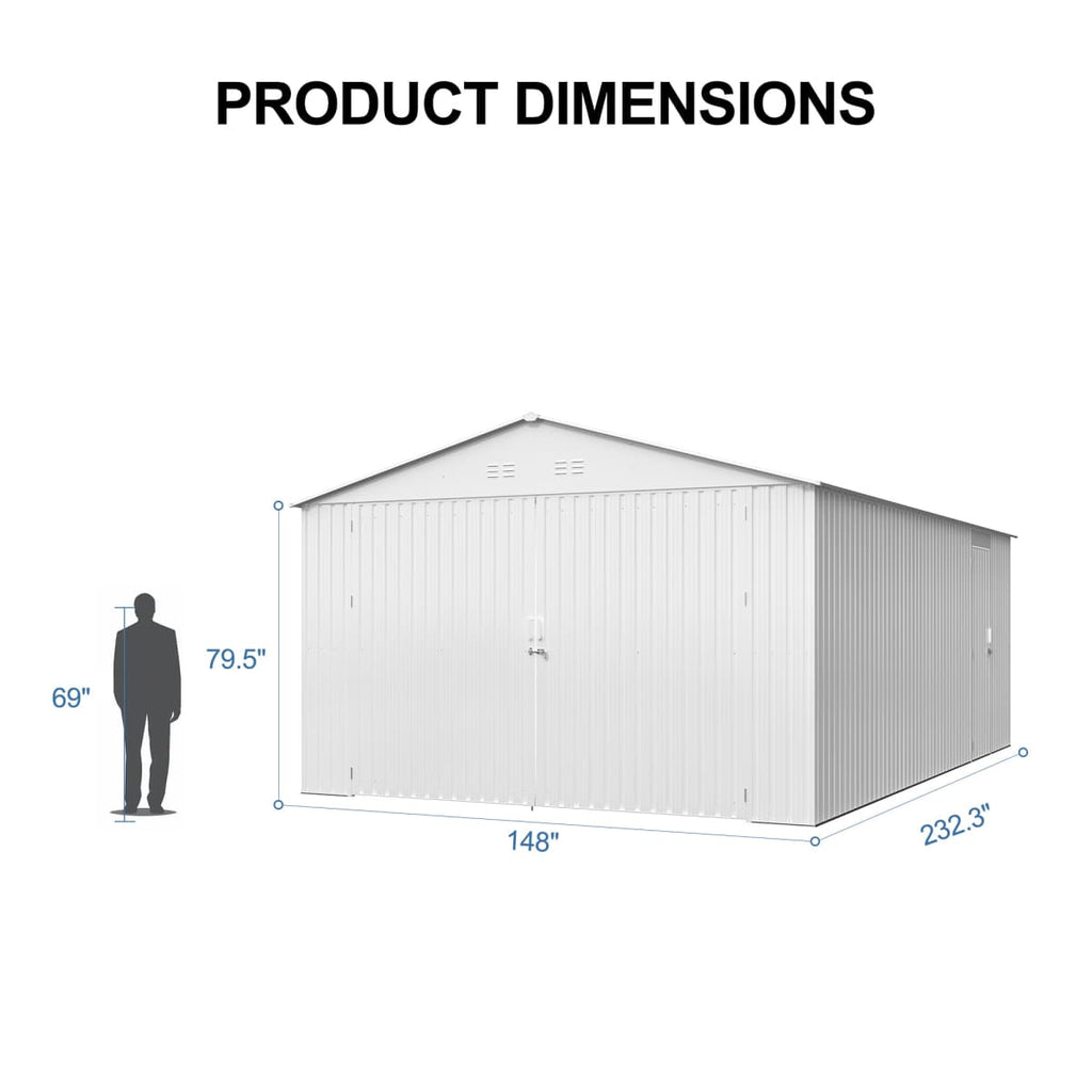 13'x20' Plus Upgraded Metal Shed w/ Double Front Doors & Side Entry Door