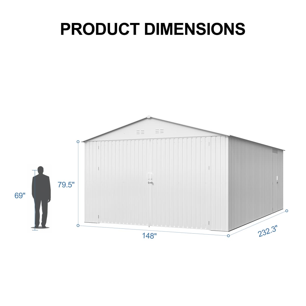13'x20' Plus Upgraded Metal Shed w/ Double Front Doors & Side Entry Door