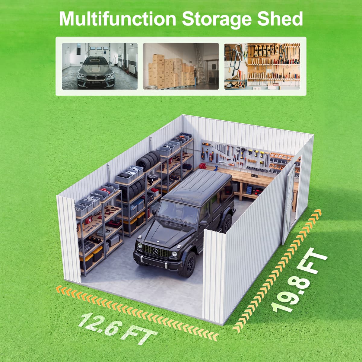13'x20' Plus Upgraded Metal Shed w/ Double Front Doors & Side Entry Door