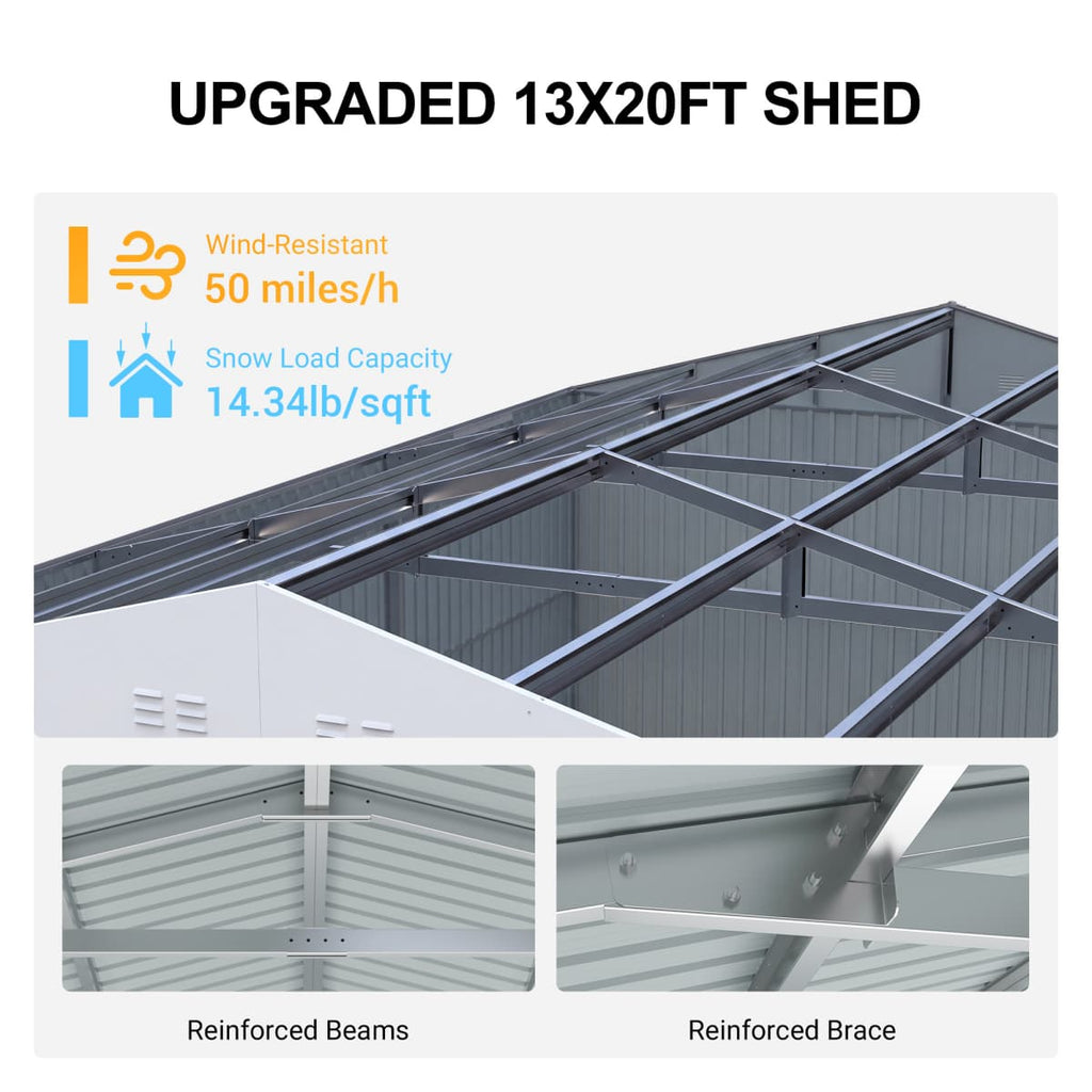 13'x20' Plus Upgraded Metal Shed w/ Double Front Doors & Side Entry Door