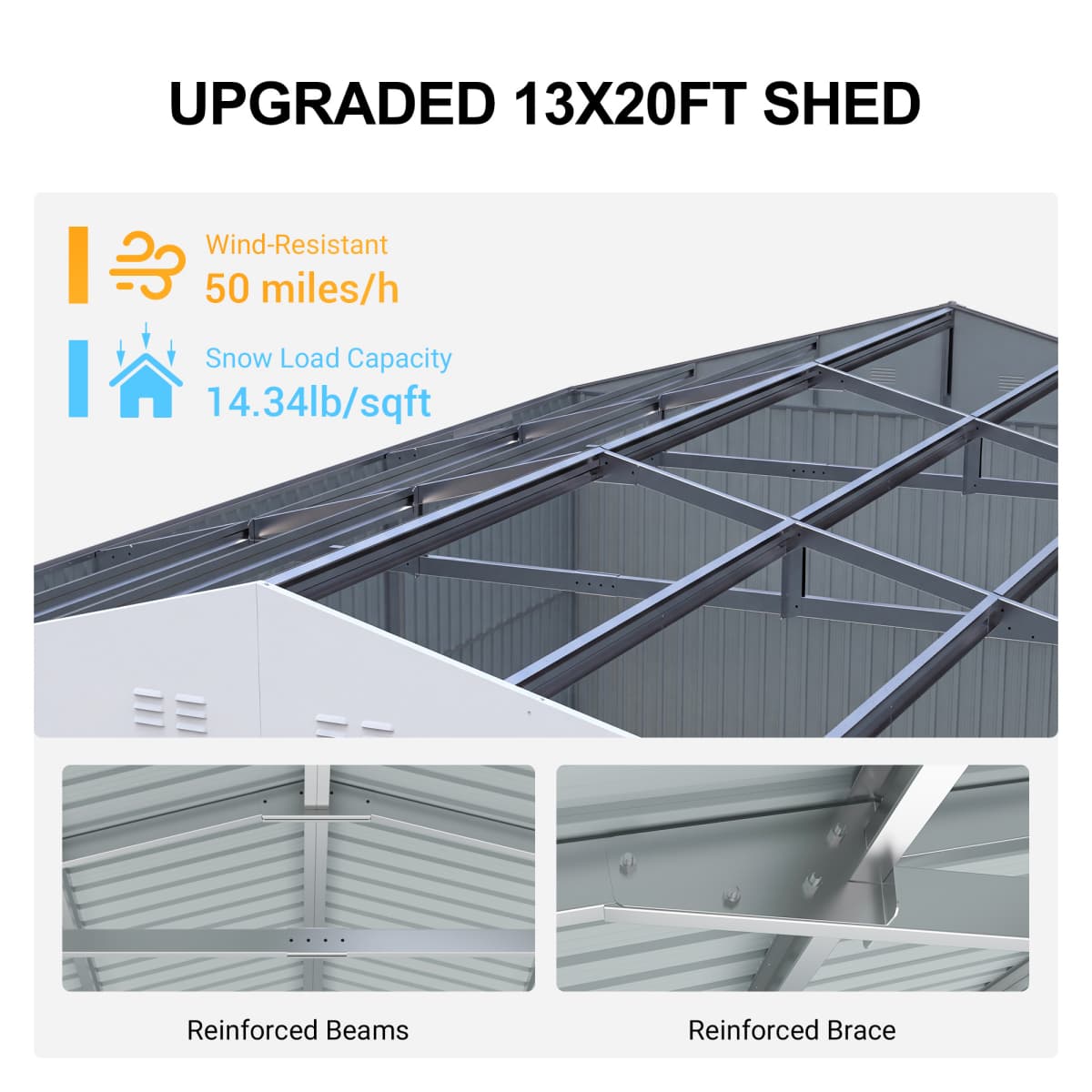 13'x20' Plus Upgraded Metal Shed w/ Double Front Doors & Side Entry Door