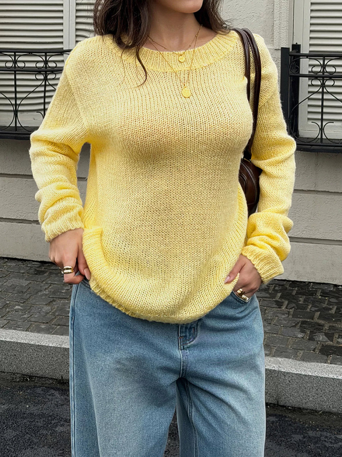 Crew Neck Dropped Shoulder Sweater