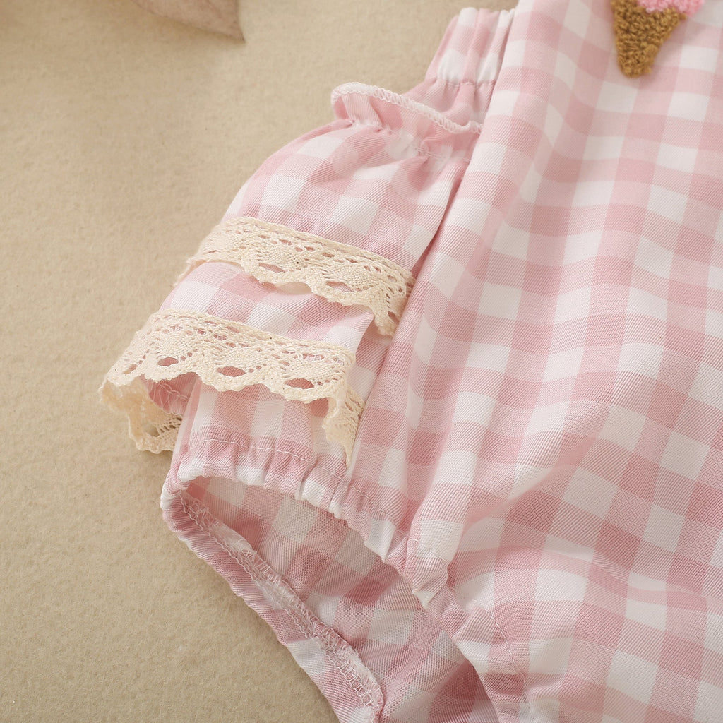 Summer Strap Jumpsuit Plaid Girls Romper