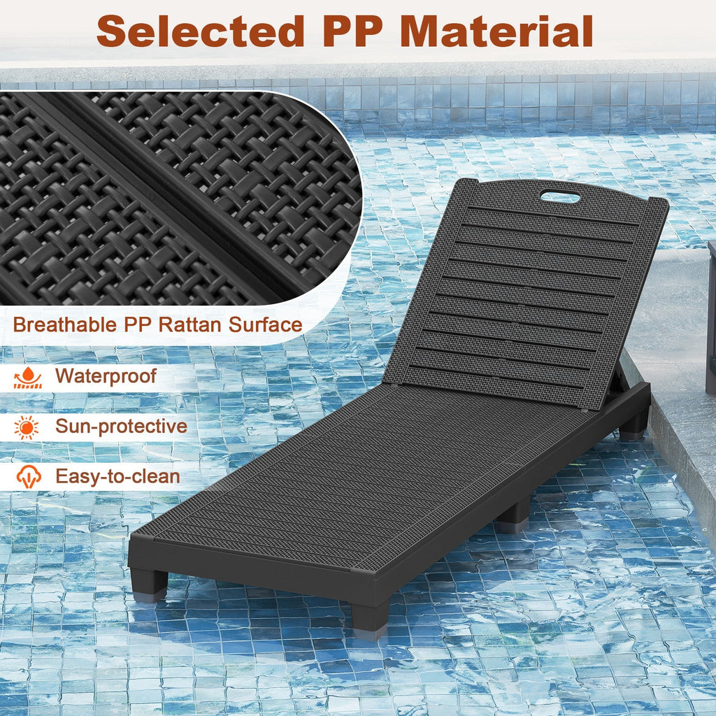 Outdoor PP Chaise Lounge Chairs Set of 2 with 4-Position Adjustable Backrests