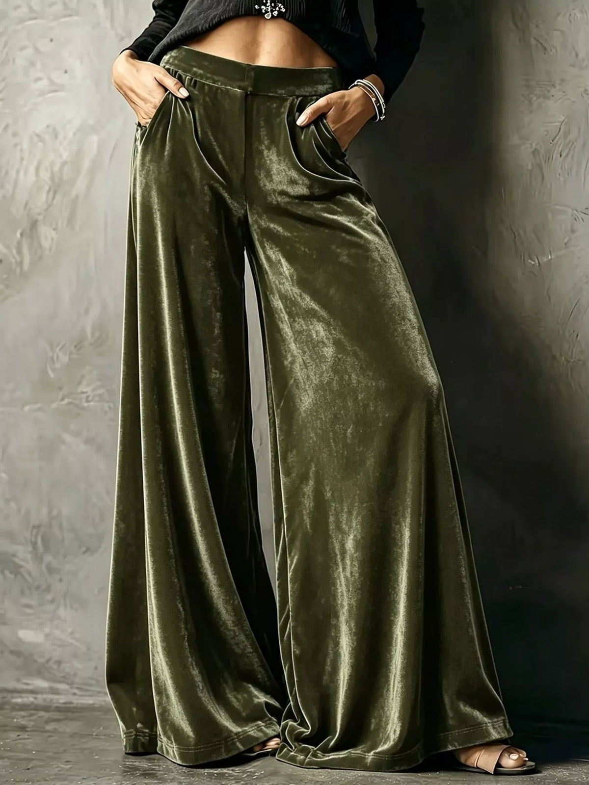 Full Size High-Waisted Wide-Leg Velvet Pants Plus Size