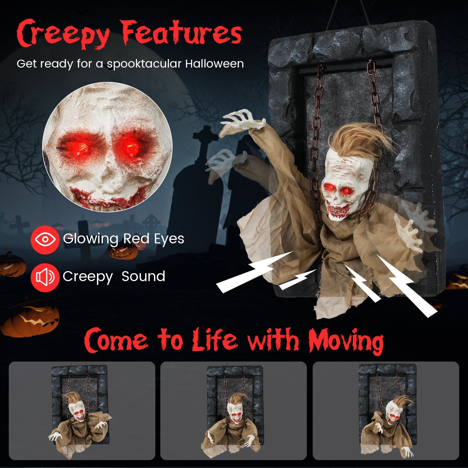 Halloween Hanging Animated Zombie Prisoner Decoration Sound-Activated