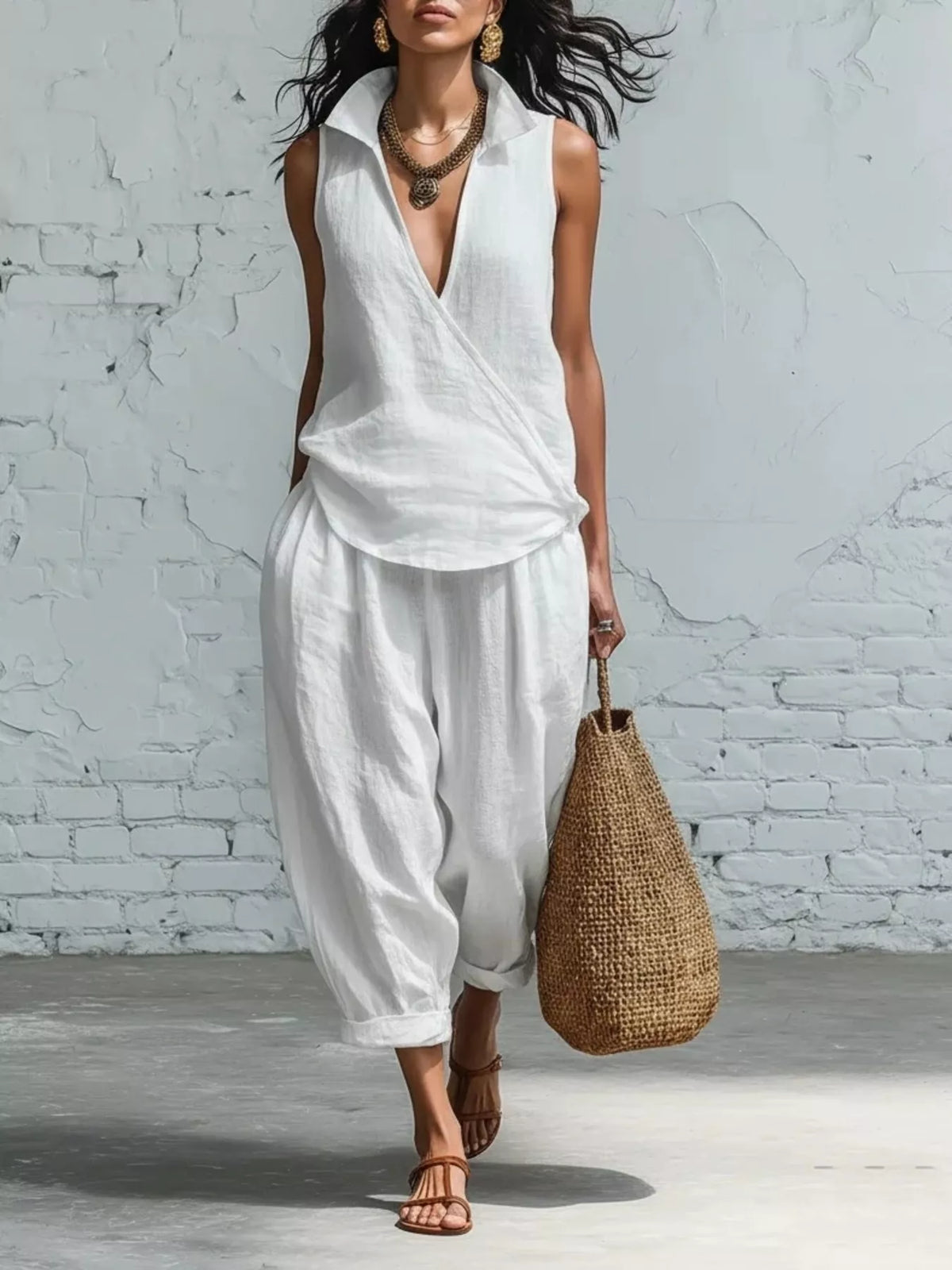 Full Size Sleeveless Top and Pants Two-Piece Set Plus Size