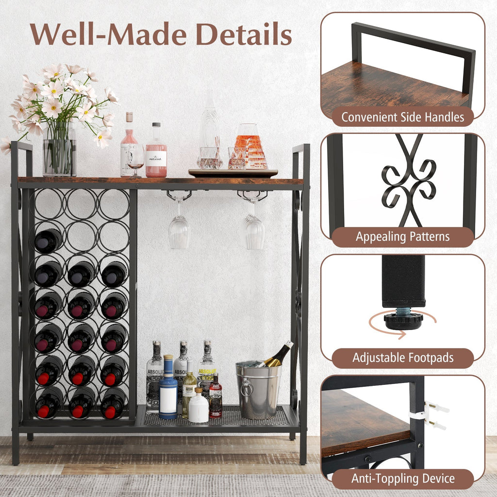 21 Bottle Wine Rack Freestanding Floor Wine Bottle Organizer with Glass Holder
