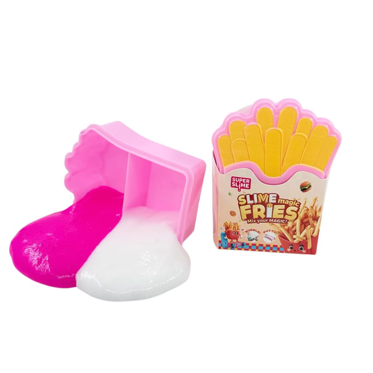 Simulation French Fries Box Crystal Slime Toy, Super Stretchable & Bubbleable, Kids DIY Sensory Stress Relief Fidget Toy