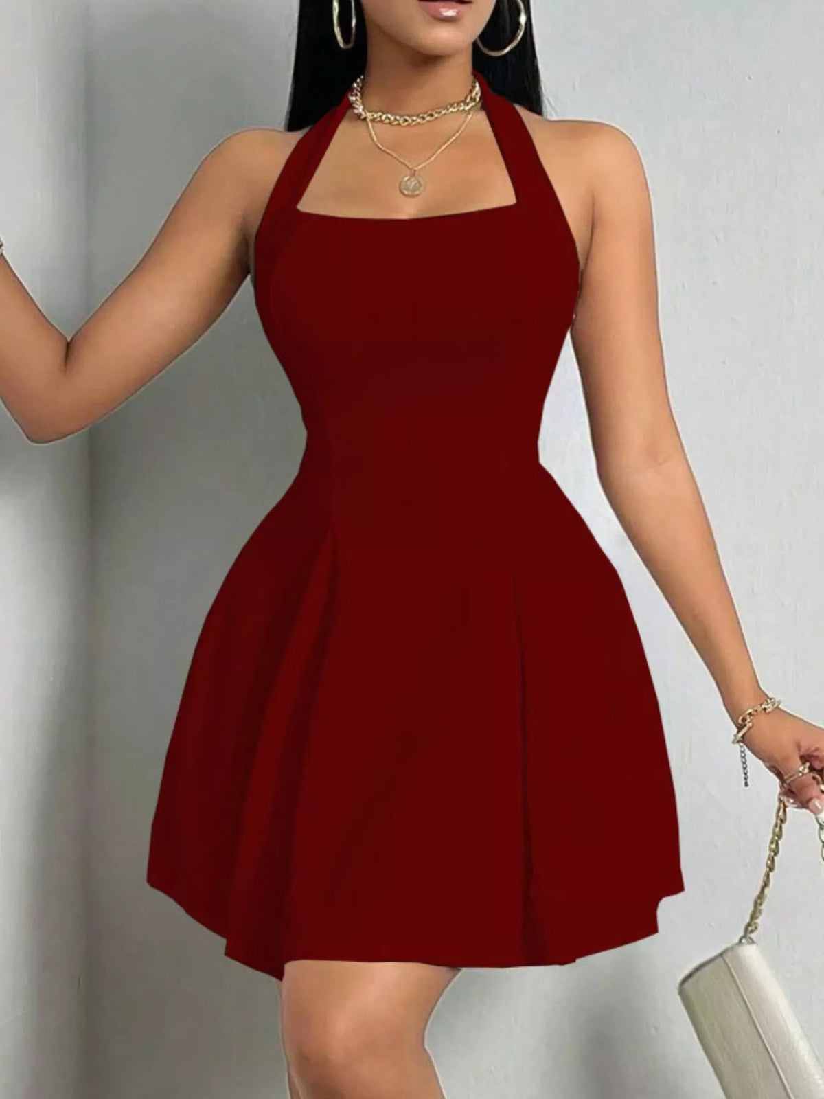 Halter Neck Sleeveless A-Line Mini Dress