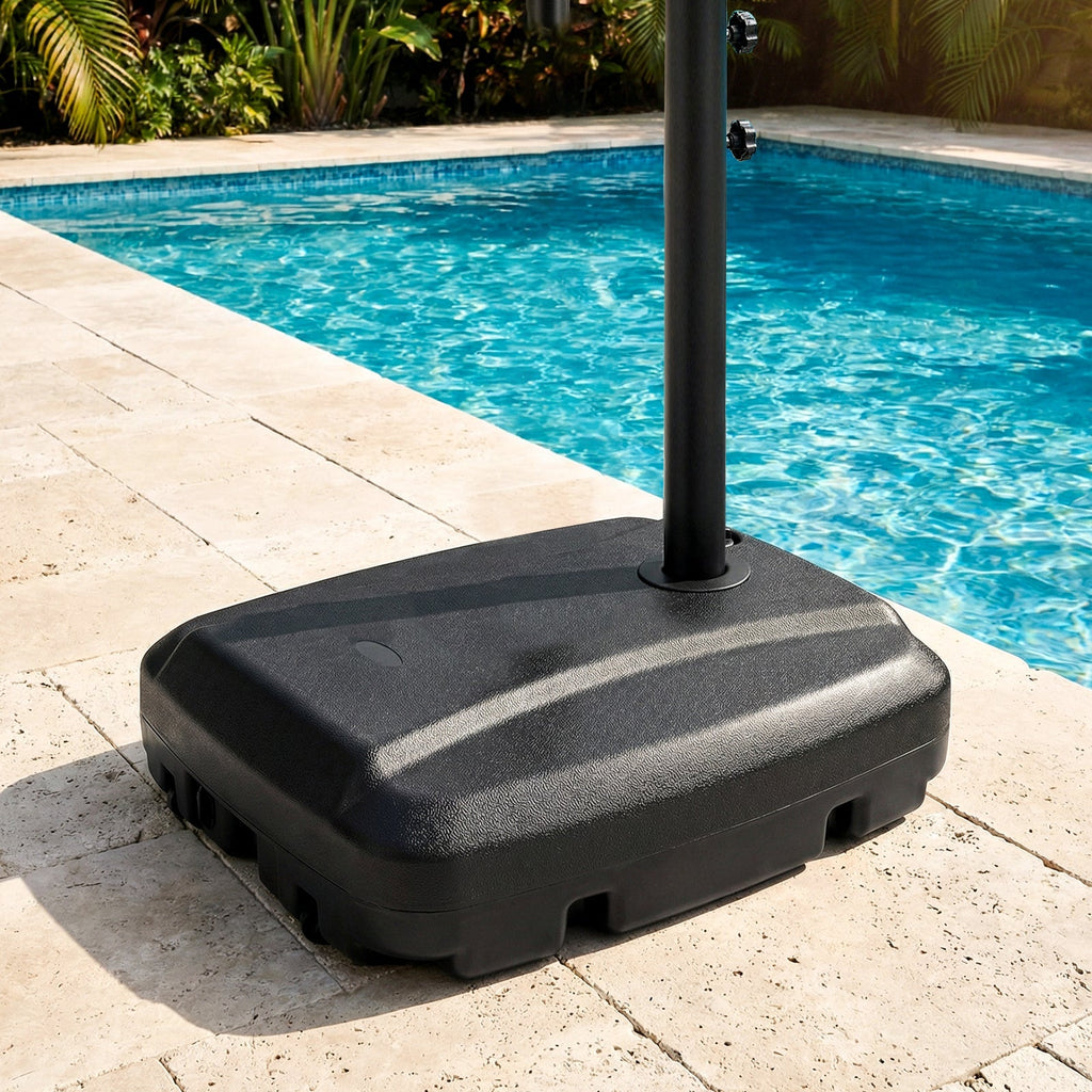 220 LBS Cantilever Patio Umbrella Base Stand with Wheels Fillable offset Umbrella Stand-Black