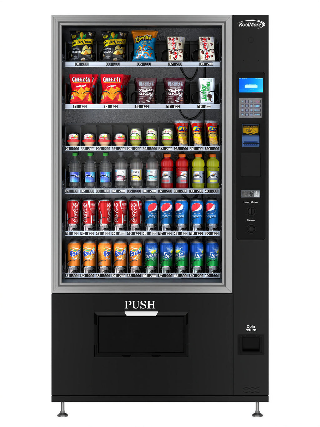 Koolmore KM-VMR-40-B Refrigerated Snack and Drink Vending Machine, 60 Slots, Bill Acceptor, Black