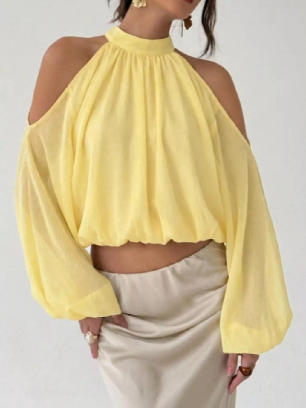 Cold-Shoulder Long Sleeve Blouse