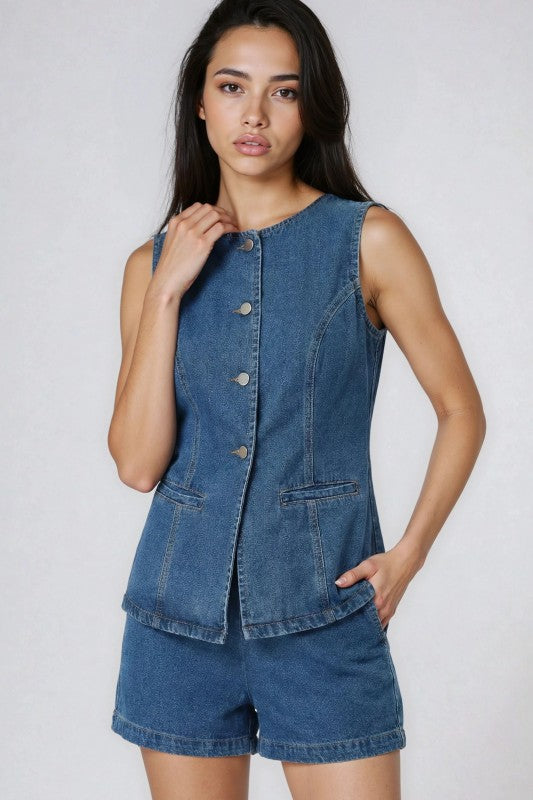Miss Sparkling 2 piece set denim shorts and sleeveless top