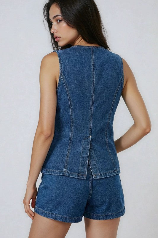 Miss Sparkling 2 piece set denim shorts and sleeveless top