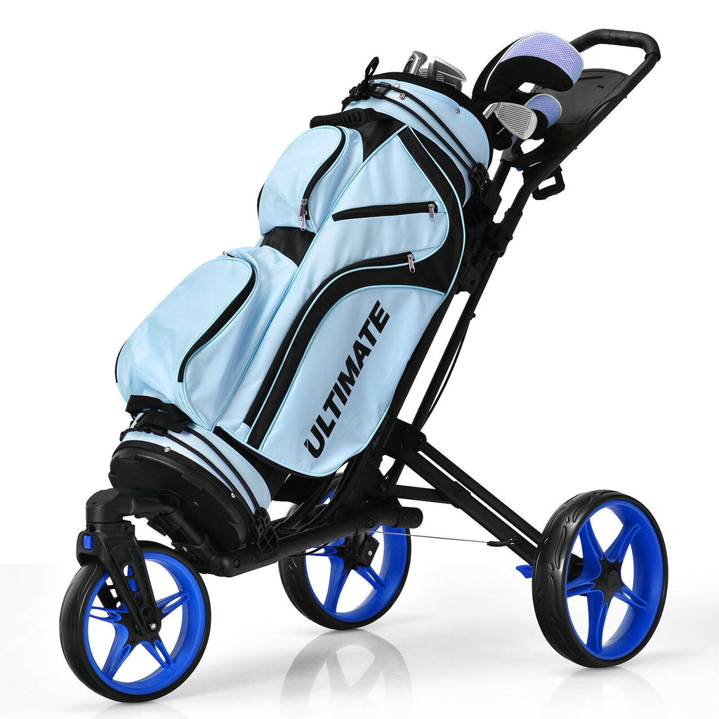 Folding Golf Push Cart with Scoreboard Adjustable Handle Swivel Wheel