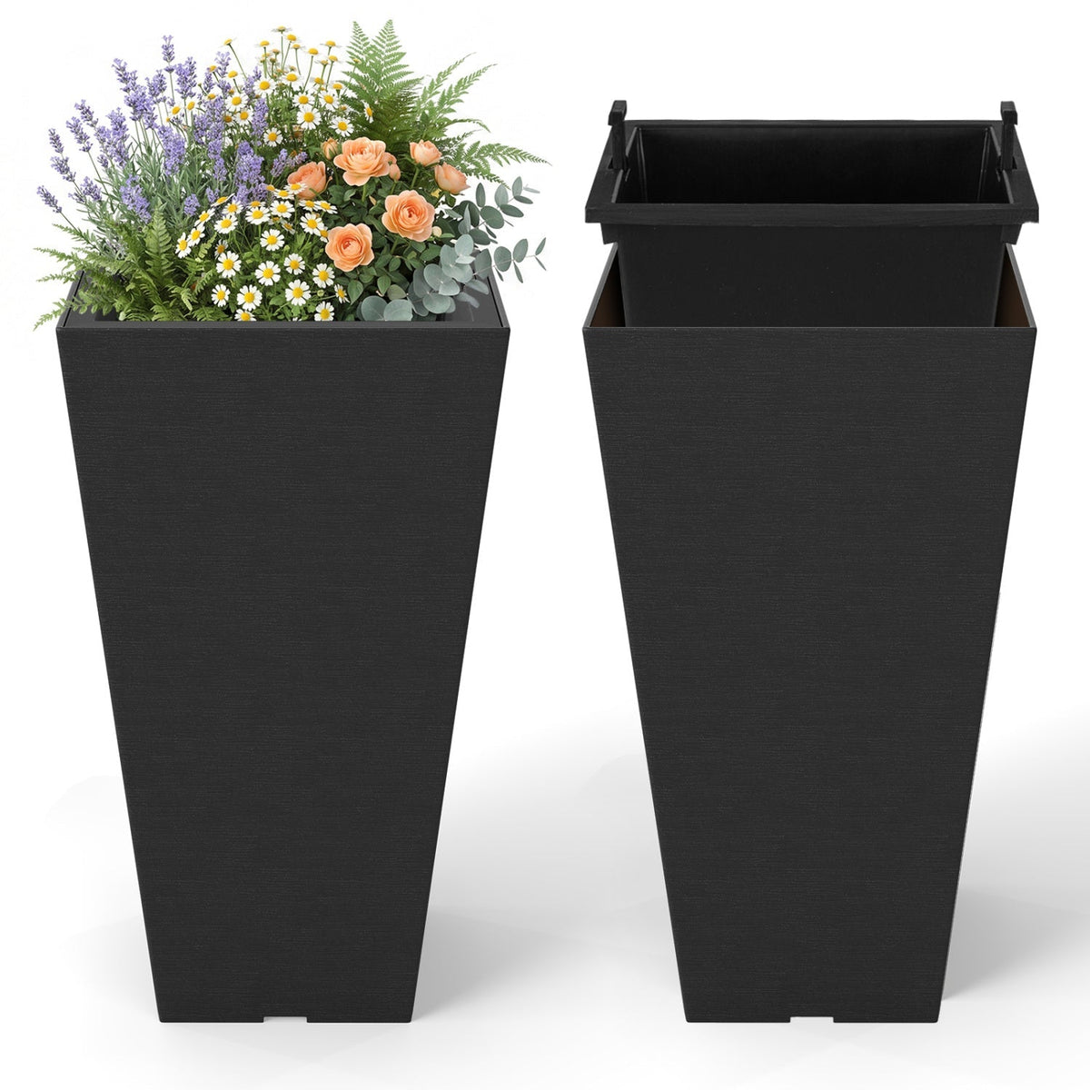 22.5" Tall Self-Watering Square Planter Set of 2
