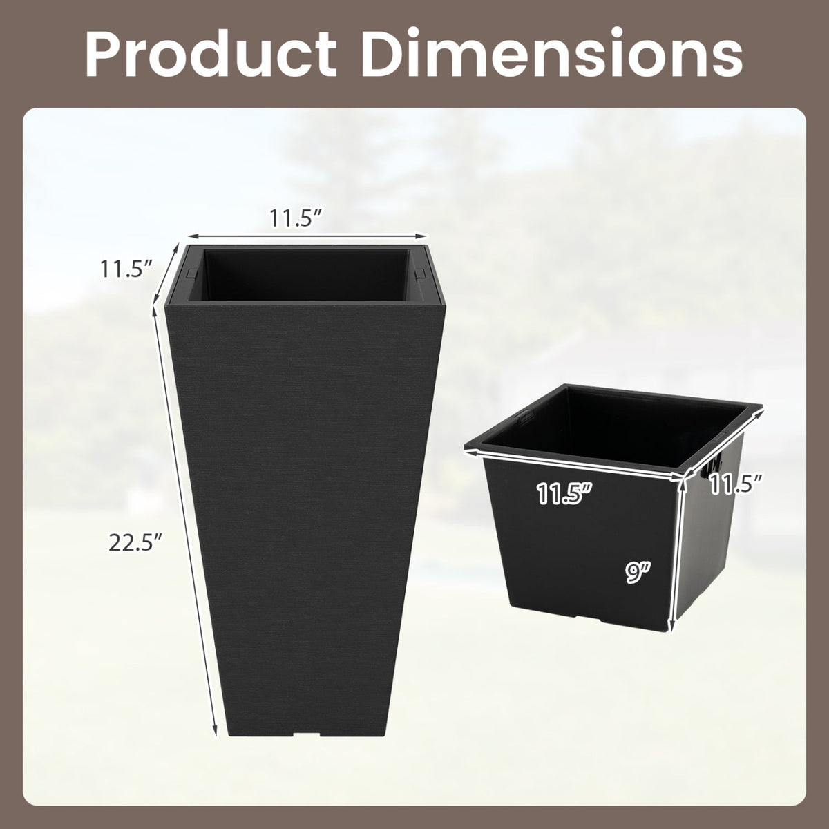 22.5" Tall Self-Watering Square Planter Set of 2