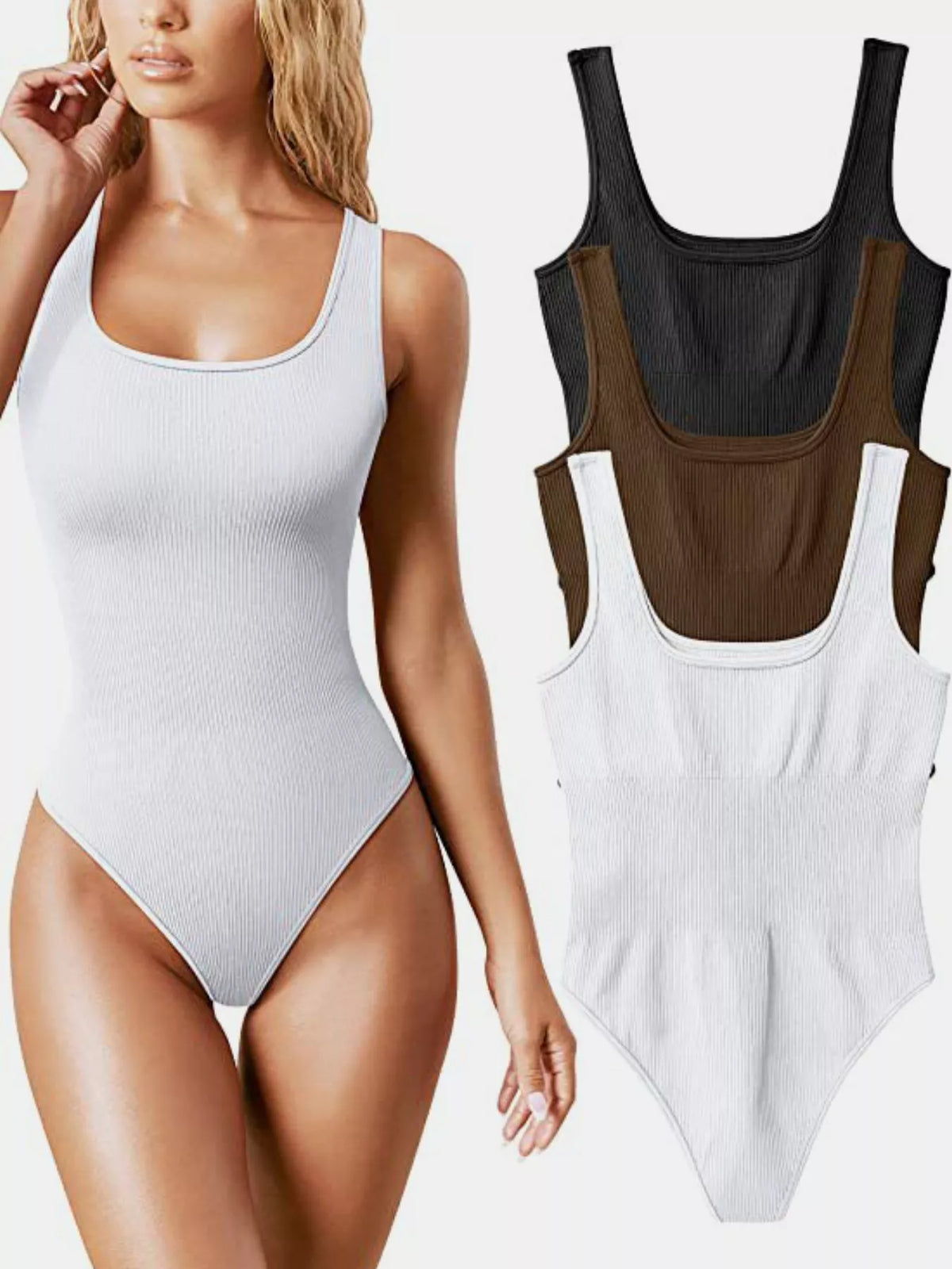 Full Size Ribbed Knit Sleeveless Scoop Neck Bodysuit Plus Size
