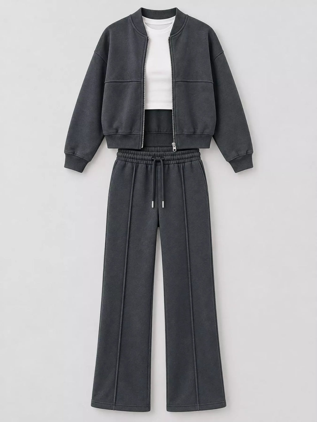 Casual Zip-Up Jacket and Wide-Leg Sweatpants Set