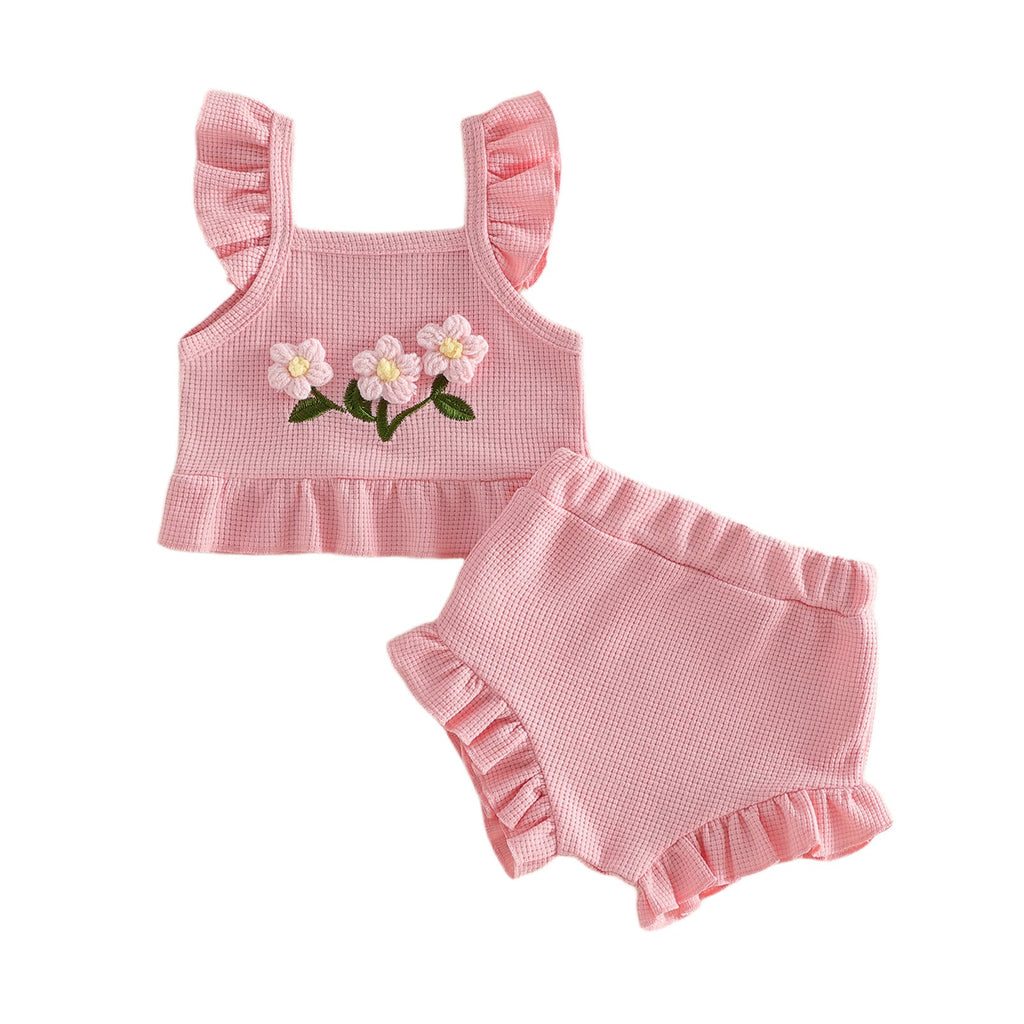 Three-dimensional Flower Top And Pants Set