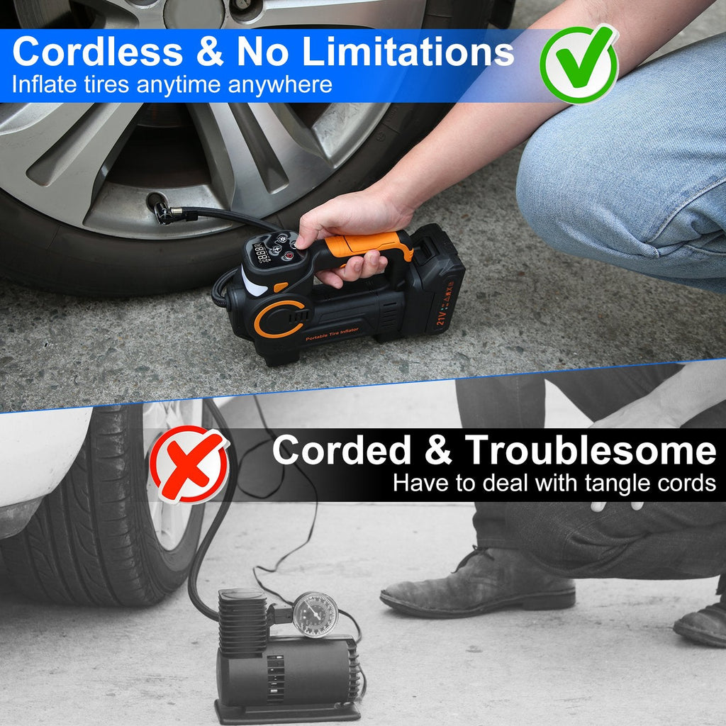 Cordless Tire Inflator with LED Light for Cars & Bikes