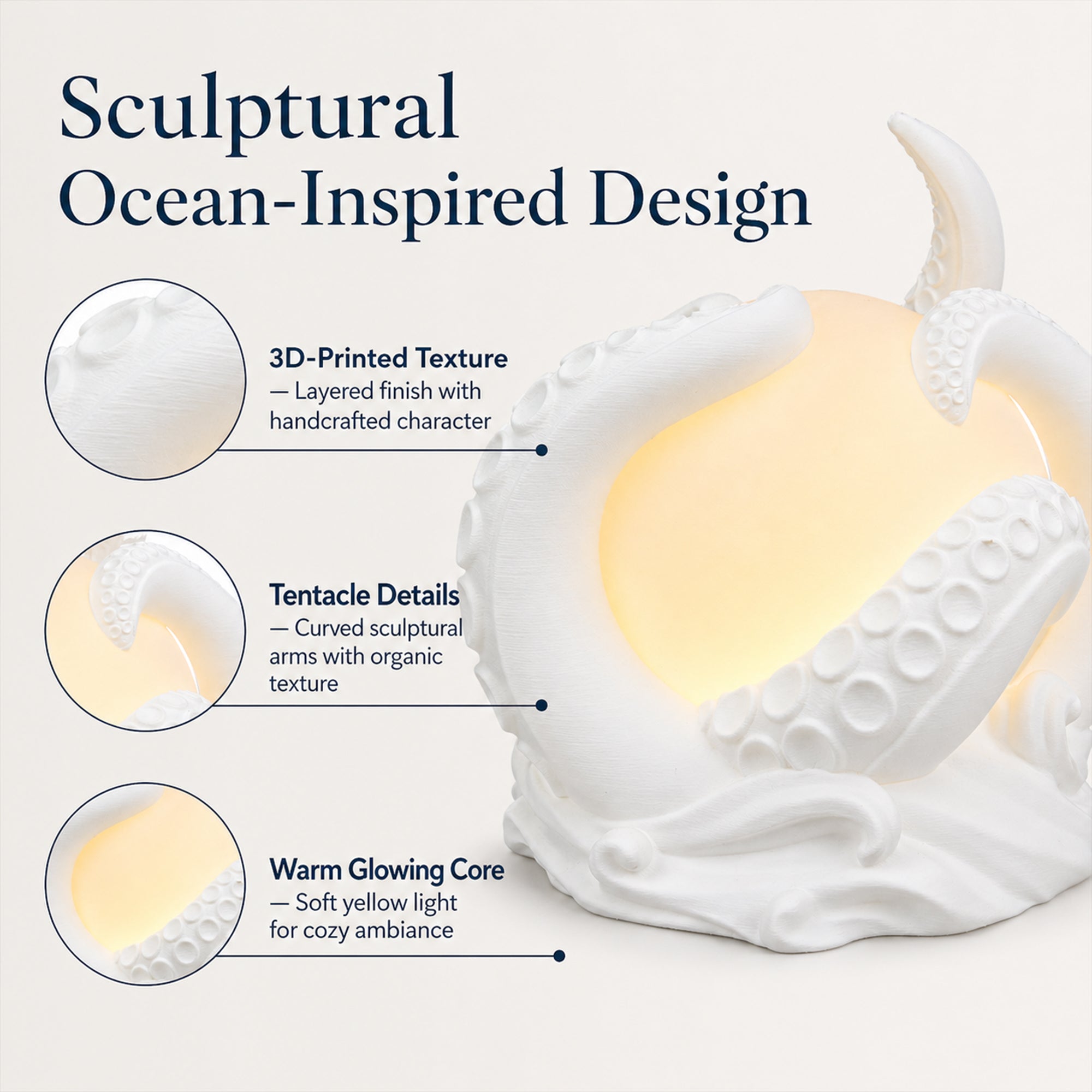 3D Printed Octopus Ambient Table Lamp, Ocean Inspired Warm Glow Decorative Night Light, Sculptural Desk Lamp For Bedroom And Home Decor