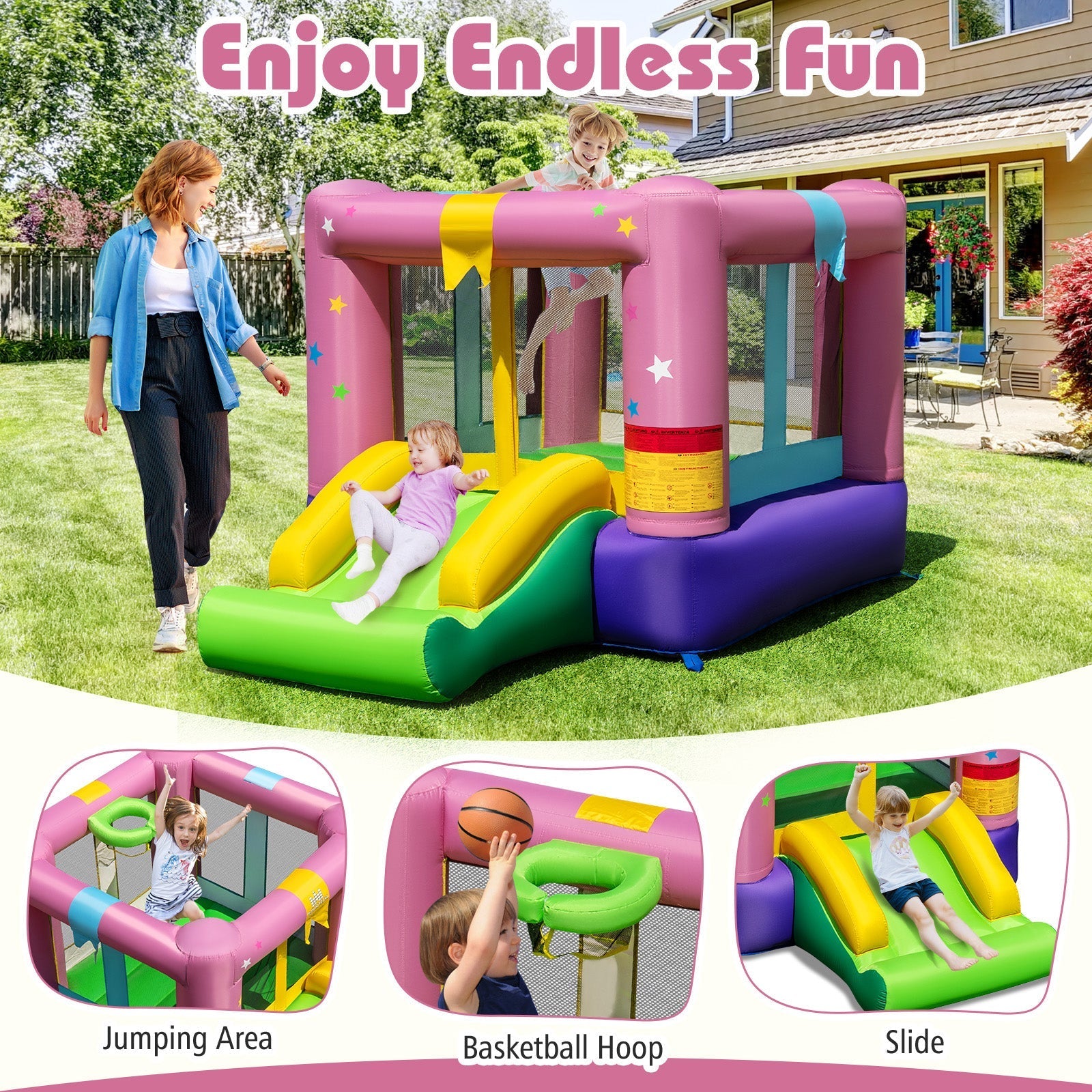 Inflatable Bounce House with 480W Blower and Carrying Bag for Party