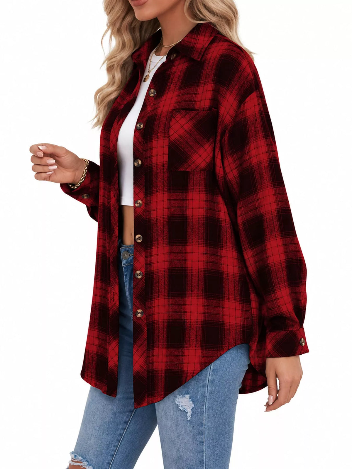 Plaid Button-Down Oversized Shirt