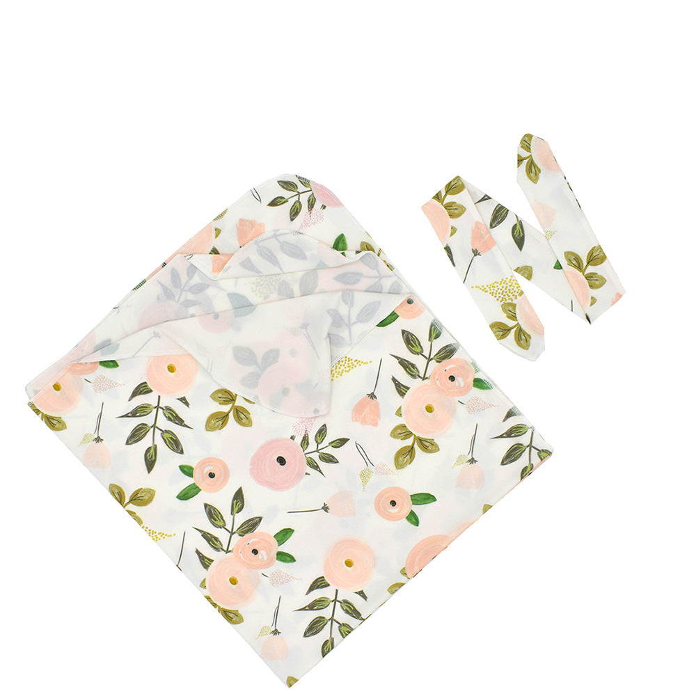 Newborn Swaddle Cloth With Rabbit-ear Knot Hairband Wrap Towel