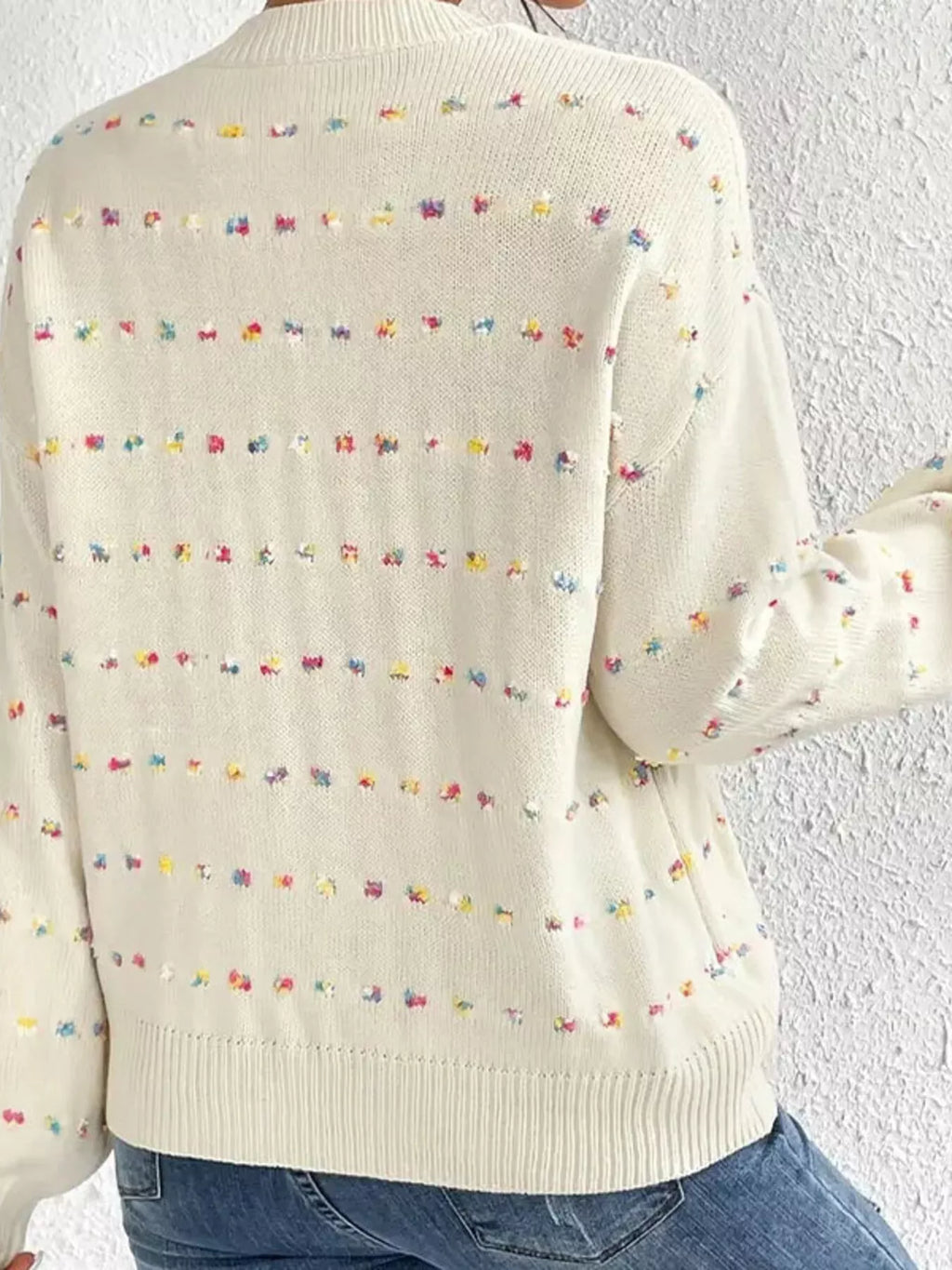 Multi-Color Confetti Dot Drop Shoulder Sweater