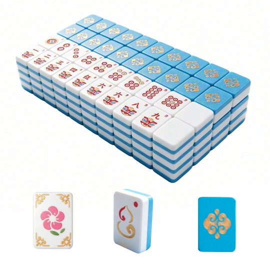 160PCS 3D Printed Floating American Mahjong Tile Set With 4 Dice, Blue Dual-Layer Mahjong Tiles With Arabic Numbers, Jokers & Flowers For Game Night
