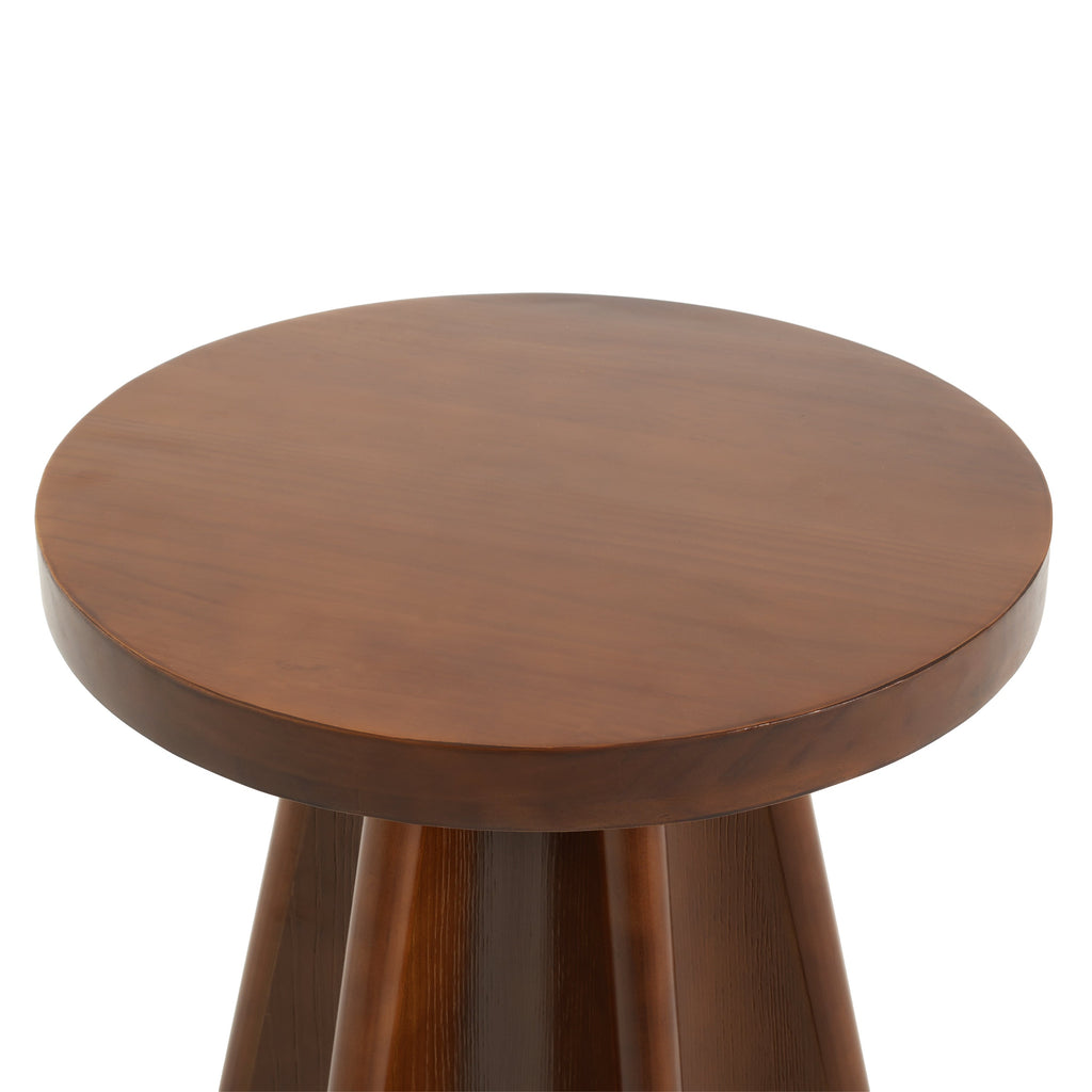 Flower Shaped Solid Pine Round Side Table with Artistic Petal Base - Walnut