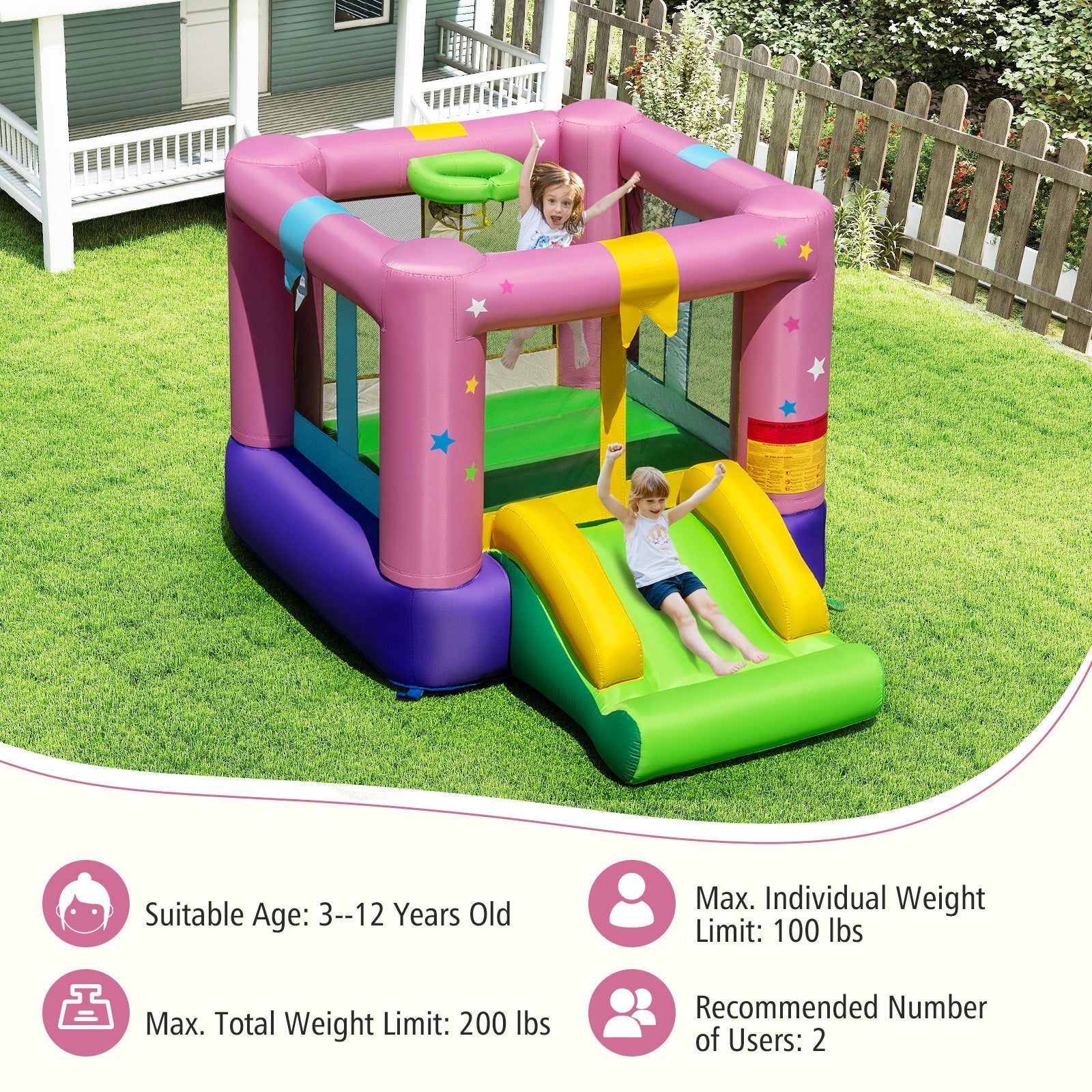 Inflatable Bounce House with 480W Blower and Carrying Bag for Party