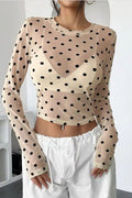 Mesh Mesh polka dot long sleeve cropped top