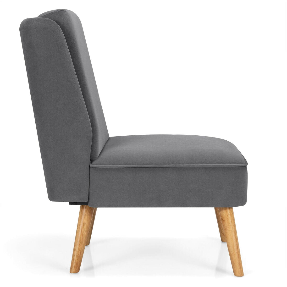 Velvet Accent Armless Side Chair with Rubber Wood Legs for Bedroom