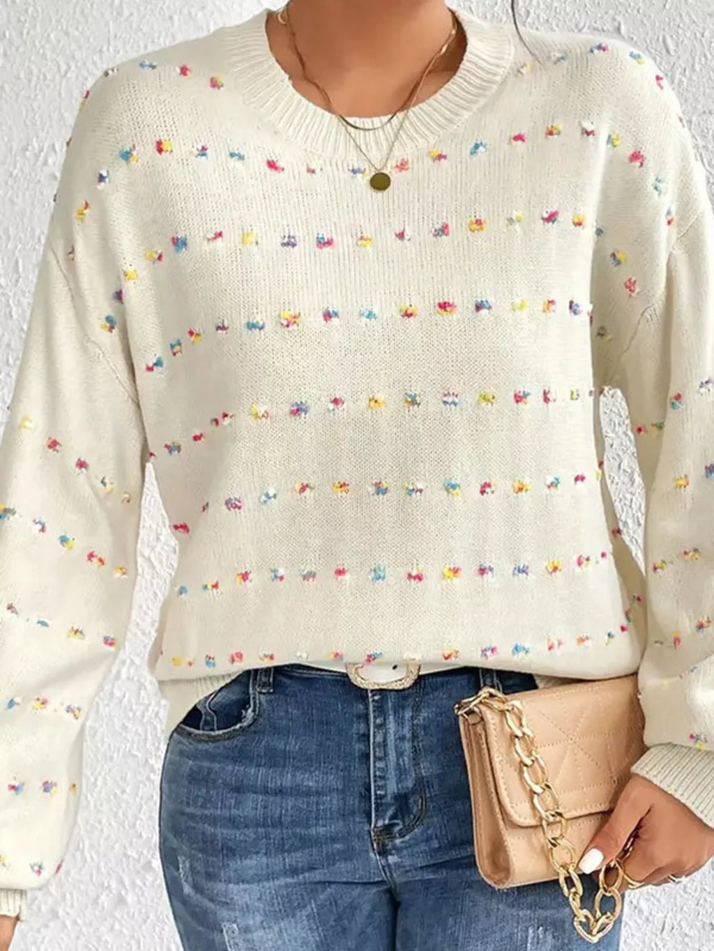 Multi-Color Confetti Dot Drop Shoulder Sweater