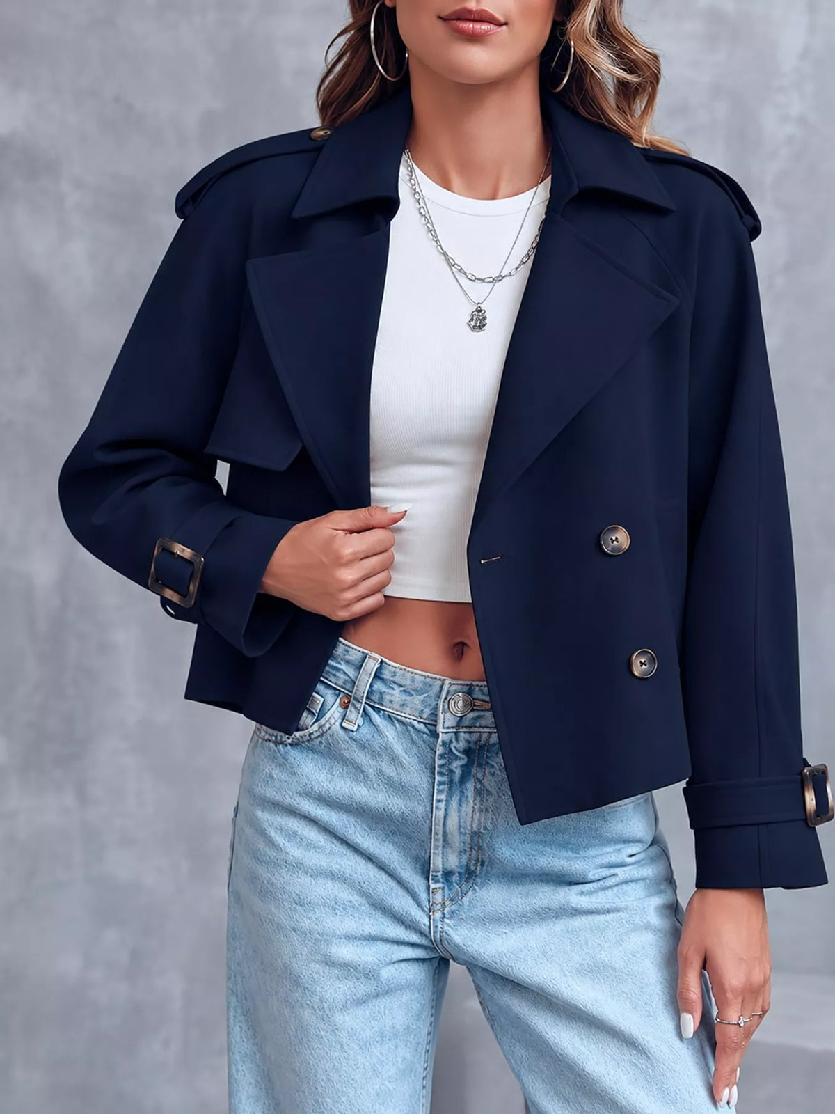 Double-Breasted Cropped Trench Outerwear