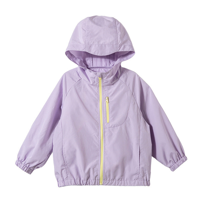 Kids Sun-Protective Casual Hooded Jacket With Contrasting Zippers