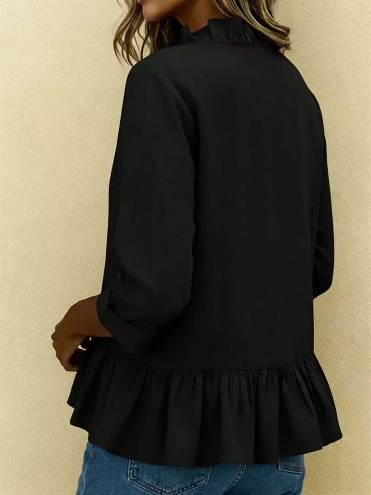 Full Size Ruffled V-Neck Long Sleeve Blouse Plus Size