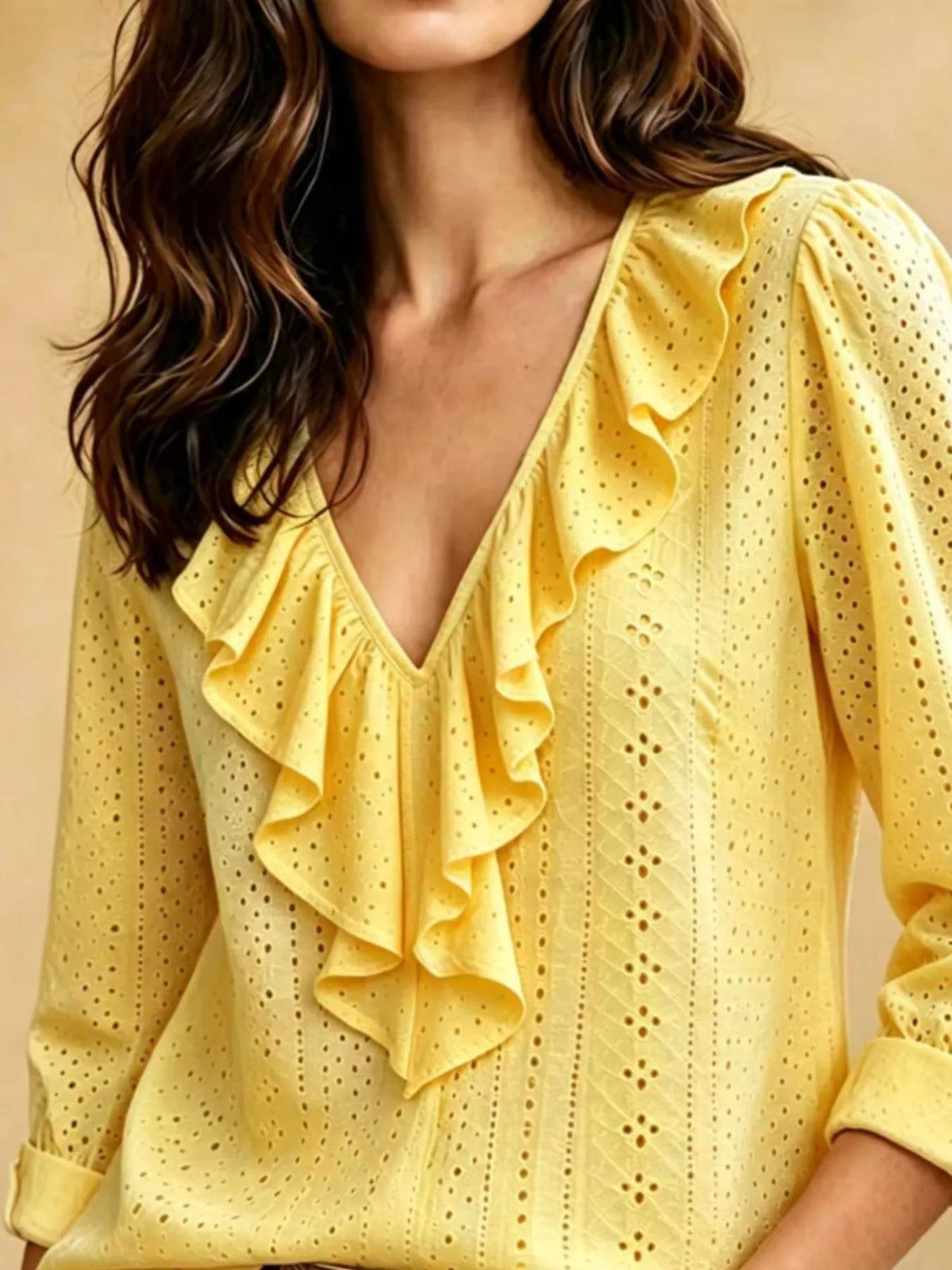 Eyelet Ruffle V-Neck Blouse