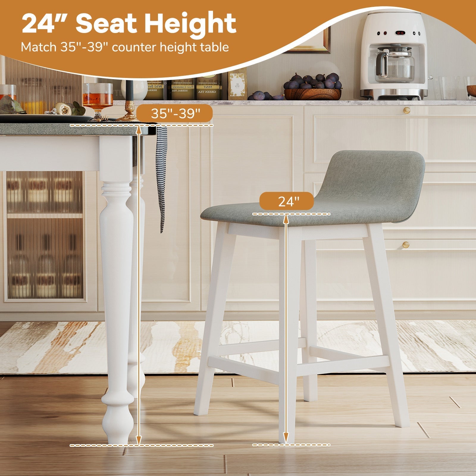 24 Inch Counter Height Bar Stools Set of 2 with Low Back