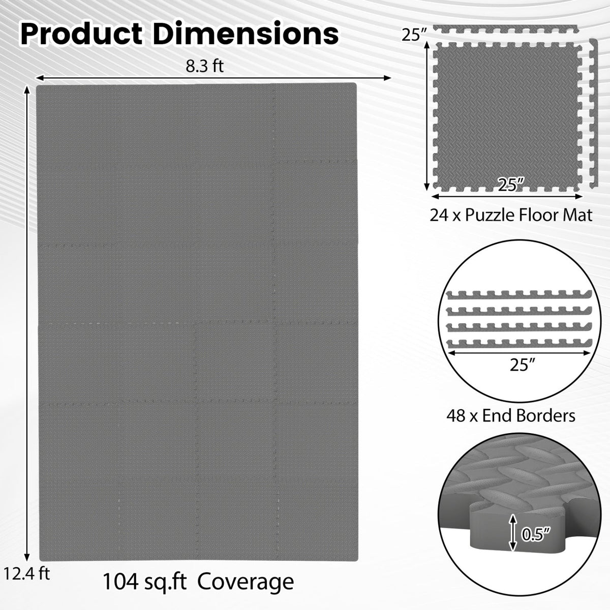 24Tiles 1/2" Puzzle Exercise Floor Mats