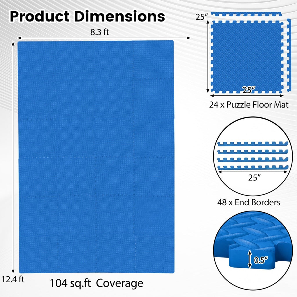Puzzle Exercise Floor Mats 1/2 Inch Thick - 24 Tiles
