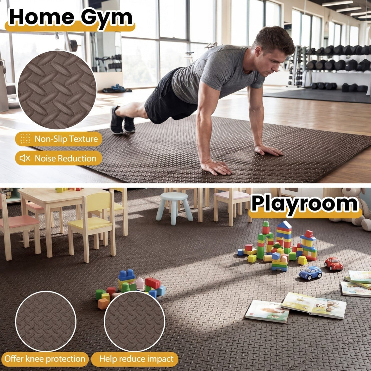 Puzzle Exercise Floor Mats 1/2 Inch Thick - 24 Tiles