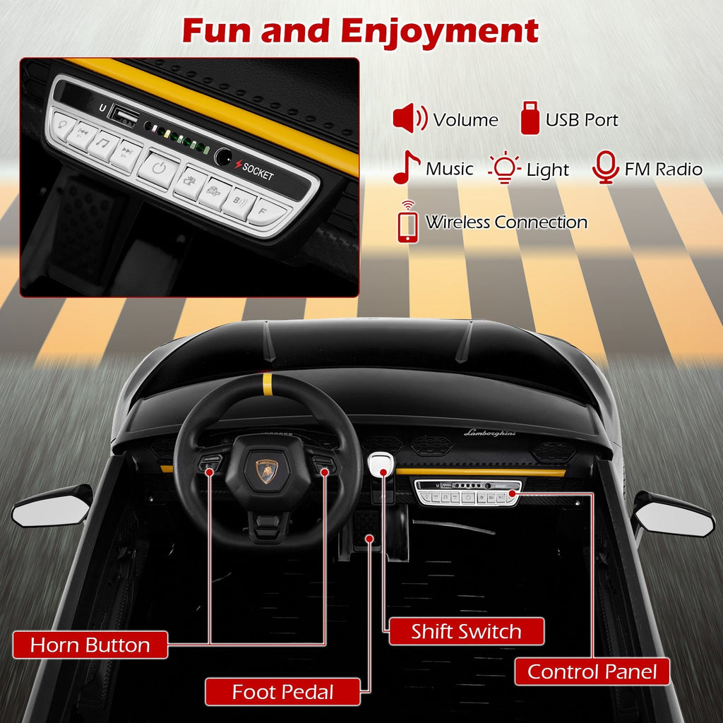 24V Ride-on Car for Kids 4WD 2-Seater Licensed Lamborghini Electric Vehicles with Music