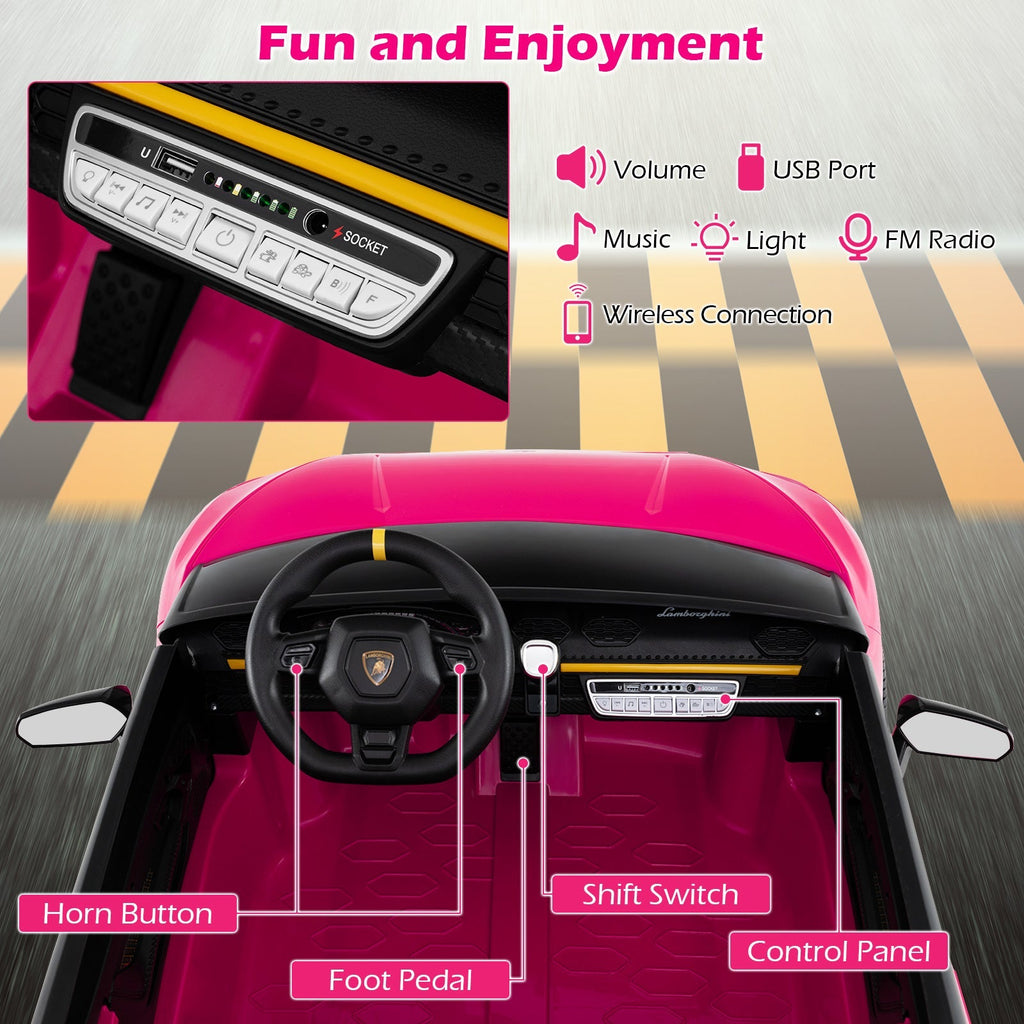 24V Ride-on Car for Kids 4WD 2-Seater Licensed Lamborghini Electric Vehicles with Music