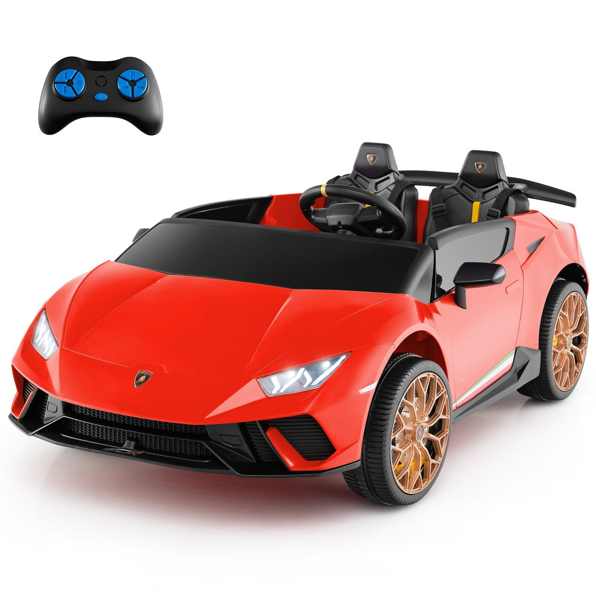 24V Ride-on Car for Kids 4WD 2-Seater Licensed Lamborghini Electric Vehicles with Music