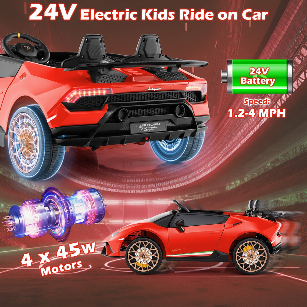 24V Ride-on Car for Kids 4WD 2-Seater Licensed Lamborghini Electric Vehicles with Music