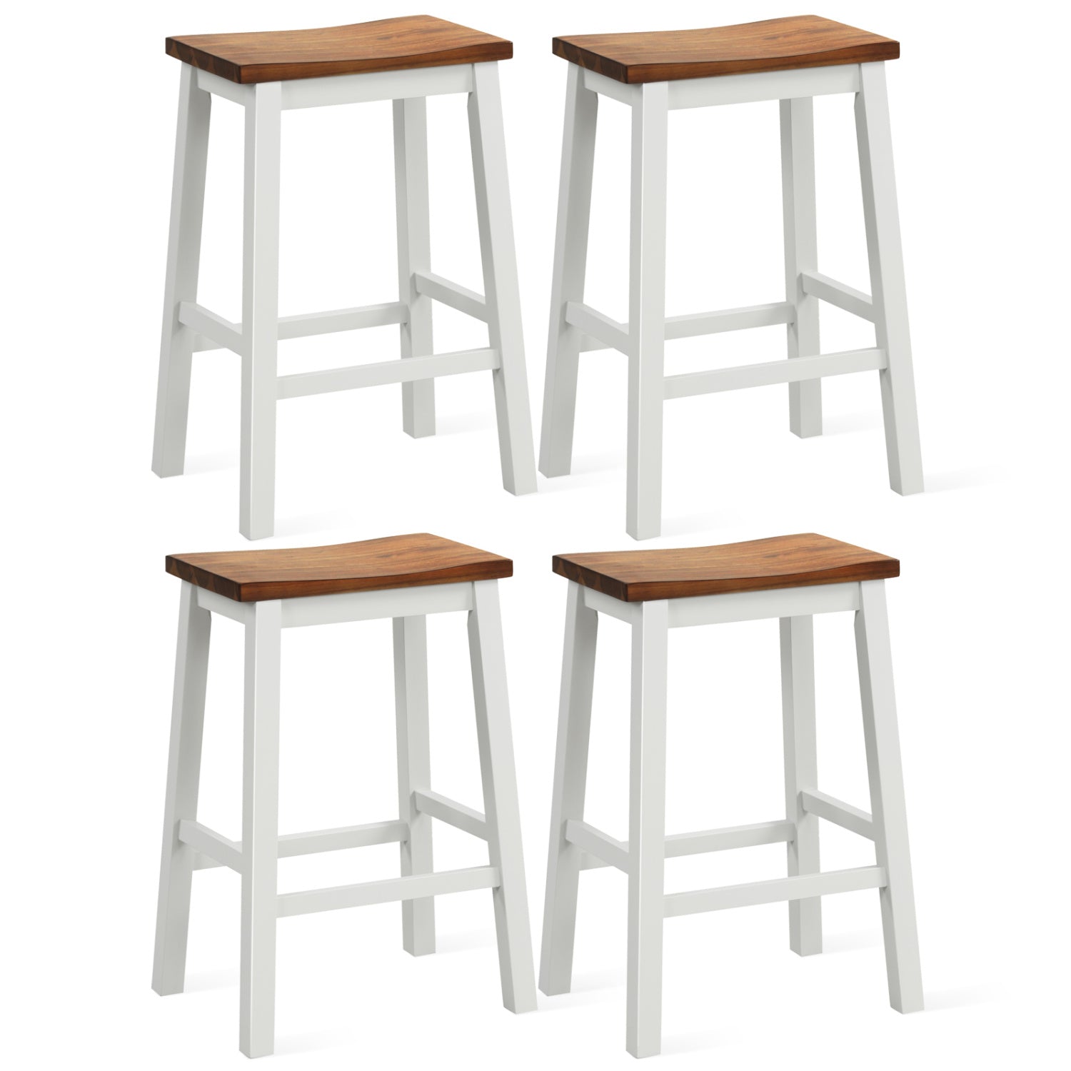 Saddle Bar Stools Set of 4 with Footrests, 24.5-Inch